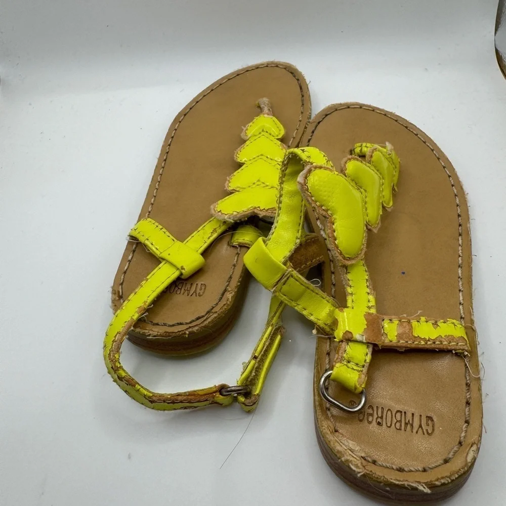 Gymboree Toddler Girl Size 9 Brown & Yellow Heart Sandals Flip Flops